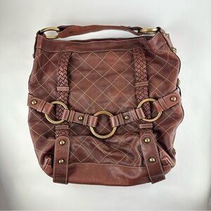 Isabella Fiore Quilted Carina Large Hobo brown Leather Handbag purse